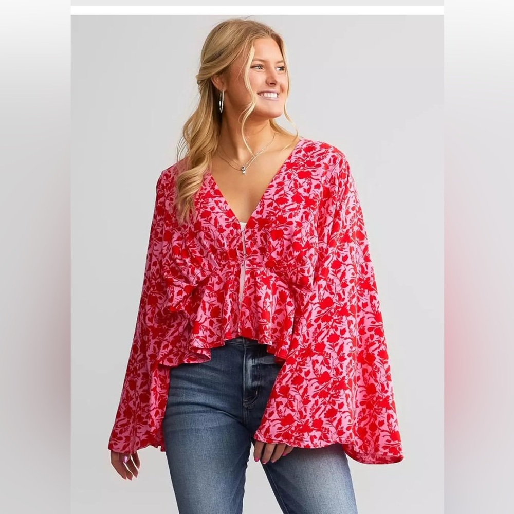 Floral Red Women's Top cape style Valentine’s Day